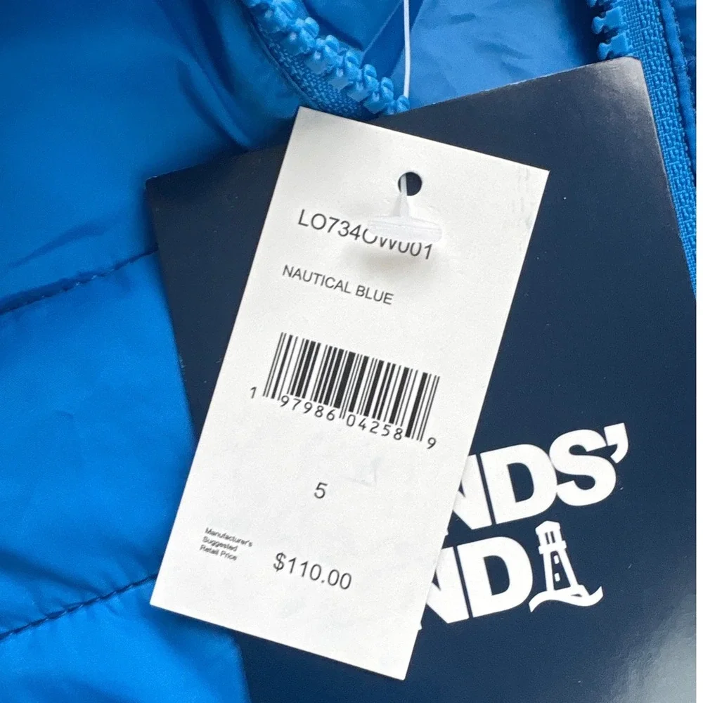 Lands End Kids Nautical Blue‎ Puffer Jacket Size 5 Insulated Full Zip coat $110